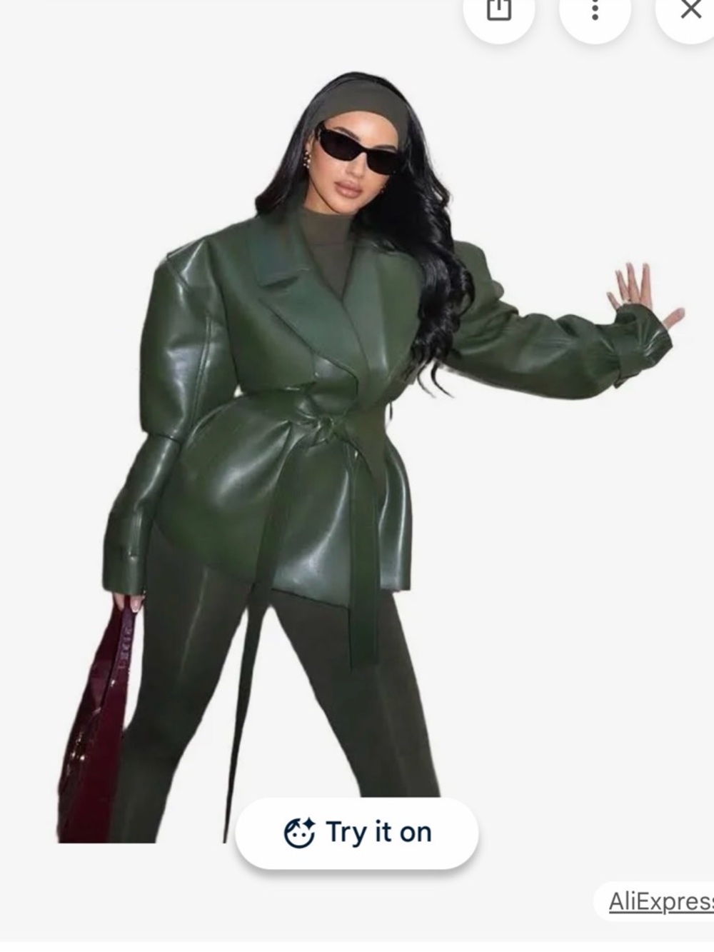 Black Faux Leather Belted Jacket - Women's Leather Jacket